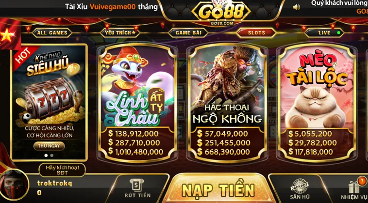 Các Trò Chơi Tại Sảnh Nổ Hũ Go88